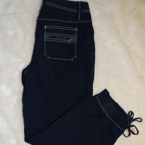 Cropped Navy Blue Pants w/ White & Green Stitching - Picture 1 of 6